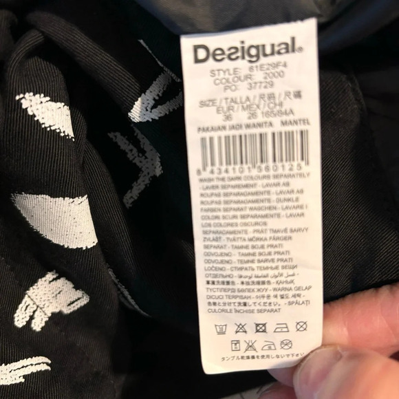 DESIGUAL Sz 36 Abstract Script Red Heart Hooded Drawstrings Canvas Trench Coat - Picture 15 of 15